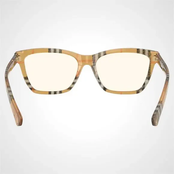 New Burberry Eyeglasses Brown Check Sand Square 52mm w/ Box & Case BURBERRY